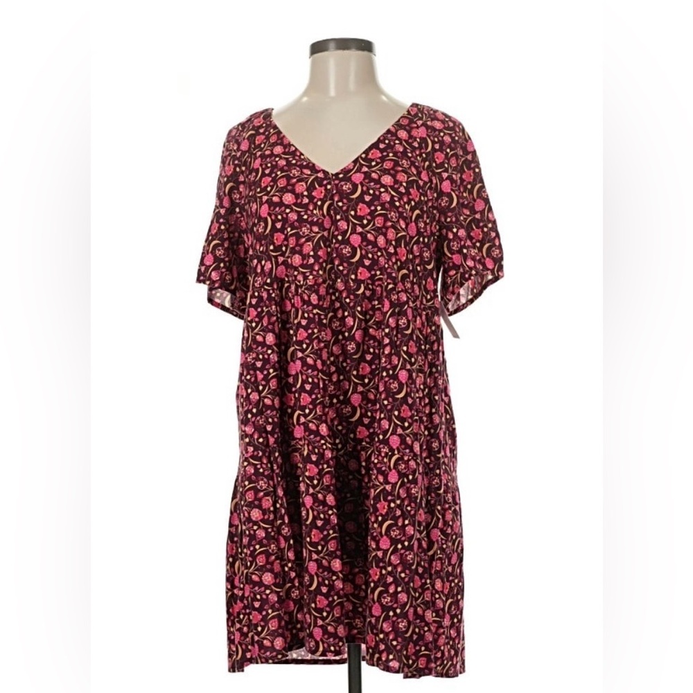 NEW NWT Old Navy Women’s Popover Swing Dress Dark Red Floral Print Medium M
